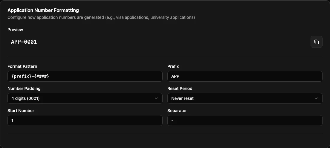 Application Number Formatting builder in Edmissa.