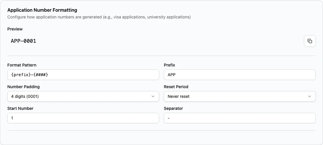Application Number Formatting builder in Edmissa.