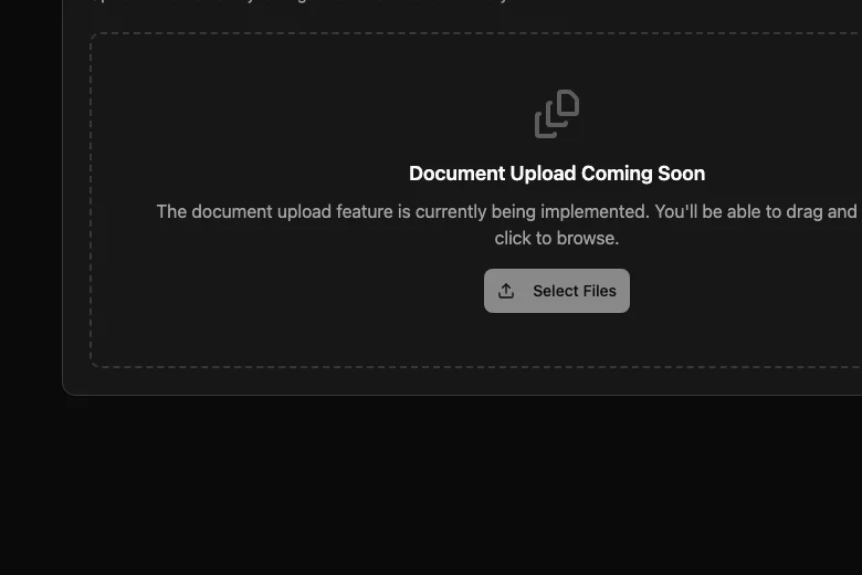 Document upload page showing that direct uploads are coming soon.