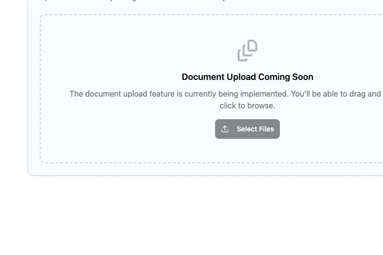 Document upload page showing that direct uploads are coming soon.