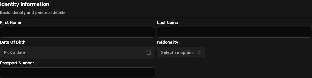 Create Student form showing the Identity Information fields.